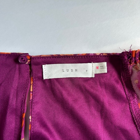 Lush Floral Sweetheart long sleeve Ruched mini dress Plum, pink purple Size M - Picture 7 of 7